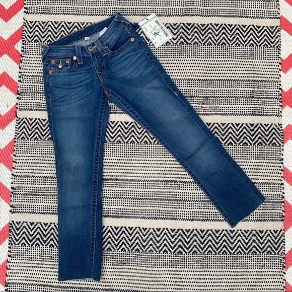 NWT True Religion Cut Off Slim Straight Jeans size 24 - Picture 3 of 8